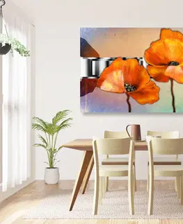 Obrazy kvetov Obraz oranžové kvety maku v orientálnom štýle