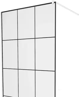 Sprchové dvere MEXEN/S - KIOTO Sprchová zástena WALK-IN 110 x 200, transparent/čierny vzor 8 mm, biela 800-110-101-20-77