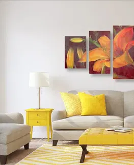 Obrazy kvetov 5-dielny obraz rozkvet oranžovej ľalie