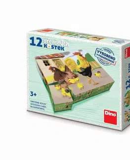 Drevené hračky DINO - Domáce zvieratá Retro 12 drevených kociek