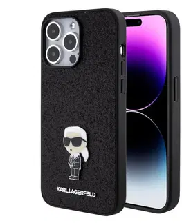 Puzdrá na mobilné telefóny Karl Lagerfeld Fixed Glitter Metal Ikonik pre Apple iPhone 15 Pro, čierne 57983116856