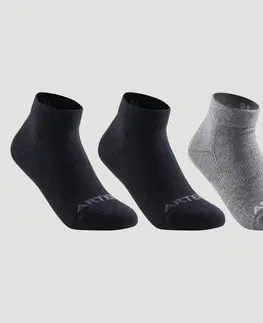 bedminton Detské športové ponožky RS 160 stredne vysoké 3 páry sivo-čierne