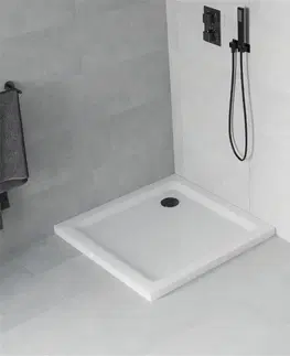 Vane MEXEN/S - Flat sprchová vanička štvorcová slim 80 x 80 cm, biela + čierny sifón 40108080B