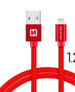 USB káble Dátový kábel Swissten textilný s Lightning konektorom a podporou rýchlonabíjania, Red 71523206