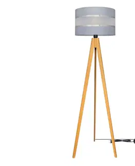 Lampy  Stojacia lampa HELEN 1xE27/60W/230V šedá/chróm/dub 
