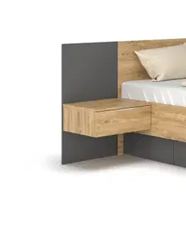 Manželské postele STREET manželská posteľ s nočnými stolíkmi, dub -minerva sivá