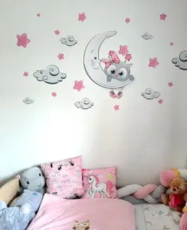 Nálepky na stenu Nálepka do detskej izby - Ružovo-sivá sovička