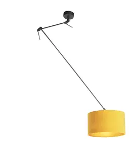 Zavesne lampy Závesná lampa s velúrovým odtieňom okrová so zlatom 35 cm - Blitz I čierna