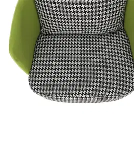 Stoličky Dizajnové kreslo, čiernobiely vzor/zelená ekokoža, EMREN