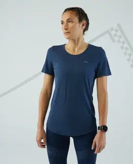 nordic walking Dámske bežecké bezšvové tričko Kiprun Run 500 Confort sivomodré