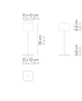 Vonkajšie osvetlenie terasy Zafferano Zafferano Ofelia 3K nabíjateľná stolová lampa IP65 sivá