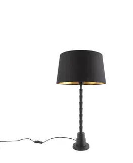 Stolove lampy Stolová lampa v štýle art deco čierna s čiernym bavlneným tienidlom 35 cm - Pisos
