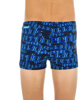 plávanie Chlapčenské boxerkové plavky s potlačou modré
