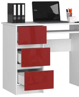 Písacie stoly Dizajnový písací stôl JIŘÍ90L, biely / červený lesk