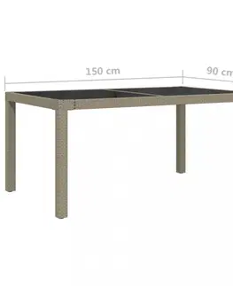 Záhradné stoly Záhradný stôl 150x90x75 cm sklo / polyratan Dekorhome Béžová / čierna