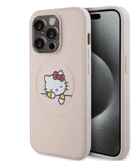 Puzdrá na mobilné telefóny Zadný kryt Hello Kitty PU Kitty Asleep Logo MagSafe pre Apple iPhone 15 Pro, ružové 57983116924