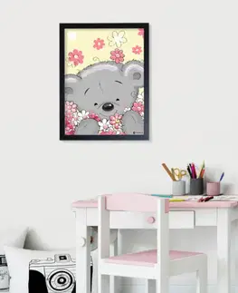 Obrazy do detskej izby Obraz plyšového medvedíka s kvetmi
