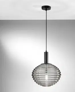 Závesné svietidlá Eco-Light Závesné svetlo Ripple, čierna/dymovo sivá, Ø 32 cm