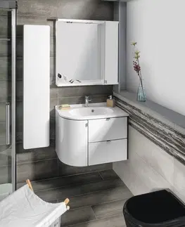 Kúpeľňový nábytok SAPHO - PULSE galérka s LED osvetlením 2x3W, 75x80x17cm, pravá, biela/antracit PU078-3034