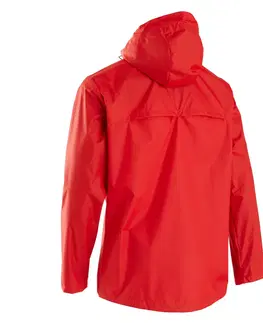 bundy a vesty Nepremokavá futbalová bunda T100 pre dospelých do dažďa červená