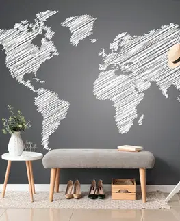 Samolepiace tapety Samolepiaca tapeta šrafovaná mapa sveta v čiernobielom prevedení
