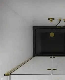 Vane MEXEN/S - Lima sprchovací kút zalamovacie dvere 100 x 90 cm, transparent, zlatý + Flat čierna vanička so sifónom 856-100-090-50-00-4070G