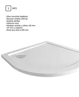 Vane MEREO - Štvrťkruhová sprchová vanička, R550, 90x90x4 cm, SMC, bílá, vrátanie sifónu CV01NS