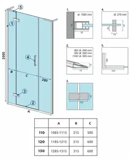 Sprchovacie kúty REA/S - Dvere s rozširujúcou stenou HUGO 110 zlatá kartáčovaná KPL-45203