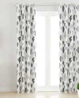 Závesy Záves dekoračný alebo textilný, OXY Kaktusy, sivo-čierny 150 cm 150 cm