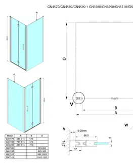Sprchové dvere GELCO - LORO obdĺžniková sprchová zástena 900x800 GN4590-03
