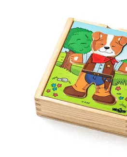 Hračky puzzle WOODY - Puzzle šatníková skriňa Psík, 18 dielov