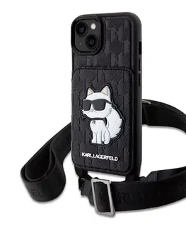 Puzdrá na mobilné telefóny Puzdro Karl Lagerfeld Saffiano Monogram Crossbody Choupette NFT Kryt pre Apple iPhone 14, čierne 57983116315