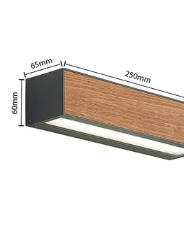 Vonkajšie nástenné svietidlá Arcchio Lucande Lengo nástenné LED CCT, 25 cm, 2-pl. drevo