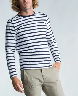 jachting Pánske námornícke tričko Sailing 100 s dlhým rukávom bielo-modré