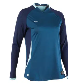 dresy Dámsky futbalový dres s dlhým rukávom rovný strih modrý