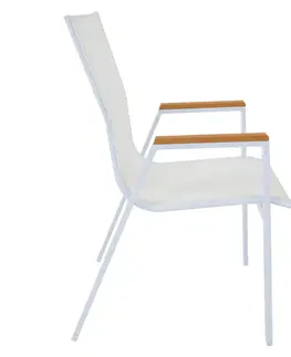 Záhradné stoličky a kreslá Záhradná stohovateľná stolička, biela oceľ/dub, BONTO