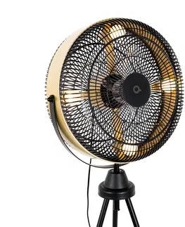Stropne ventilatory Stojan podlahového ventilátora čierny so zlatými 4 svetlami - Kim
