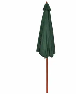 Slnečníky Záhradný slnečník s drevenou tyčou Ø 300 cm Zelená