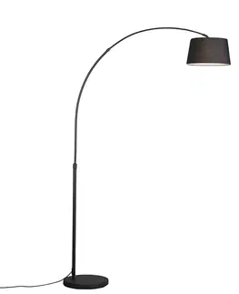 Oblúkové lampy Moderná oblúková lampa čierna s čiernym látkovým tienidlom - Arc Basic