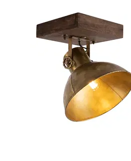 Stropne svietidla Priemyselná stropná bodová bronzová s drevom 30 cm - Mango