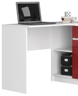 Písacie stoly Dizajnový písací stôl CASPER, biely / červený lesk