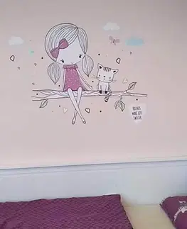 Nálepky na stenu Dievčenské nálepky na stenu - Víla a mačička