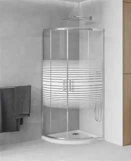 Vane MEXEN/S - Rio štvrťkruhový sprchovací kút 80 x 80 cm, pásy, chróm + vanička so sifónom Flat, biela 863-080-080-01-20-4110