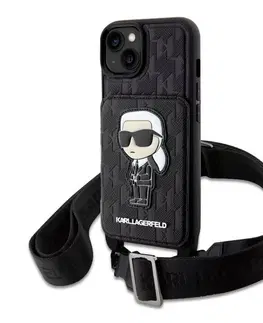 Puzdrá na mobilné telefóny Puzdro Karl Lagerfeld Saffiano Monogram Crossbody Ikonik NFT Kryt pre Apple iPhone 14, čierne 57983116318
