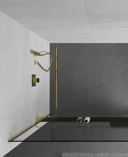 Sprchové dvere MEXEN/S - KIOTO Sprchová zástena WALK-IN s poličkou a držiakom uterákov 90 x 200 cm, transparent 8 mm, zlatá 800-090-121-50-00