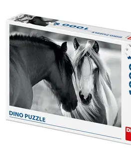 1000 dielikov Dino Toys Puzzle Čiernobiele kone 1000 Dino