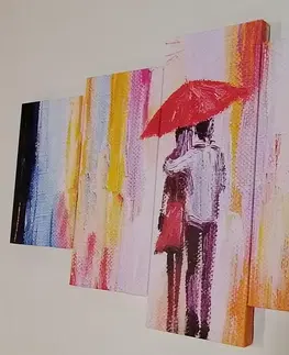 Obrazy láska 5-dielny obraz prechádzka v daždi