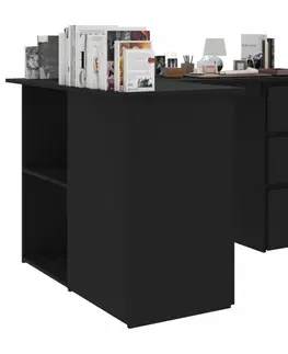 Pracovňa Rohový písací stôl so zásuvkami 145x100 cm Dekorhome Čierna
