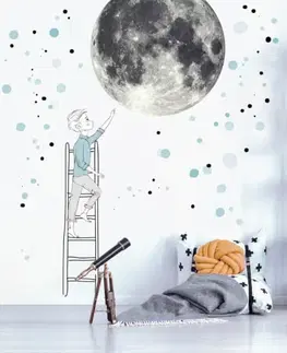 Nálepky na stenu Samolepka na stenu - Mesiac a chlapec v modrej farbe, veľká nálepka