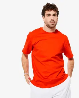 fitnes Pánske tričko 500 na fitness Essentials červené s potlačou